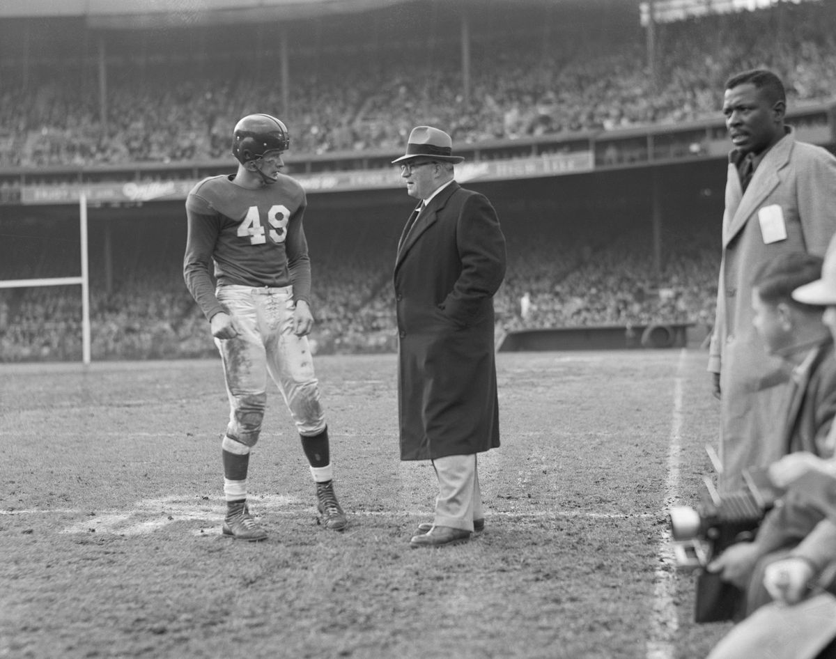 Football Coach Steve Owen With Player